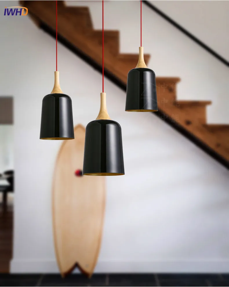 

IWHD Modern Pendant Light LED American Style Iron Cup Shape Lamps Creative White Black Hanging Lights For Home Restaurant