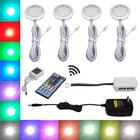 Aiboo RGBW RGB + белый светодиодный светильник для шкафа, 4 шайбы, с дистанционным управлением, с регулируемой яркостью, для украшения кухни