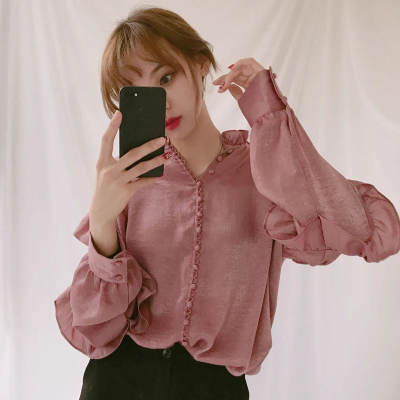 Осенняя женская блузка в стиле ретро с квадратным воротником однотонная