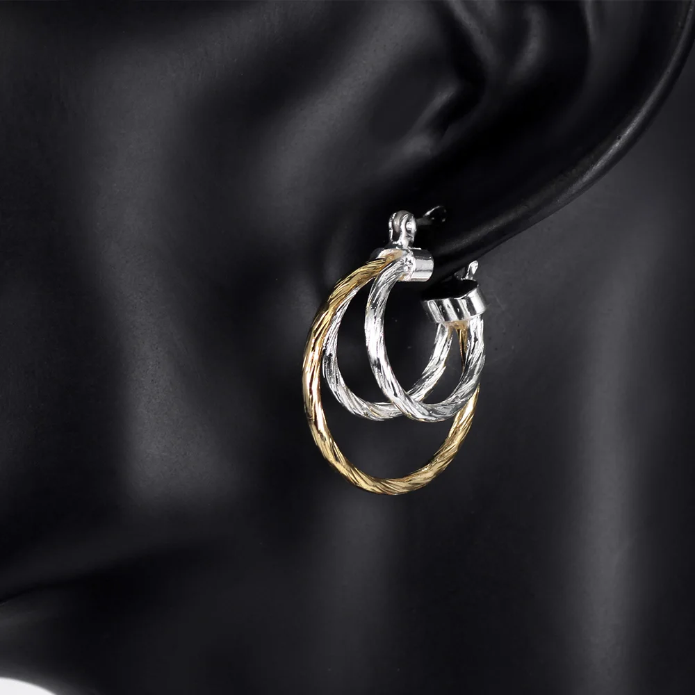 Neoglory модные ослепительные серьги-клипсы двухцветные тройные женские