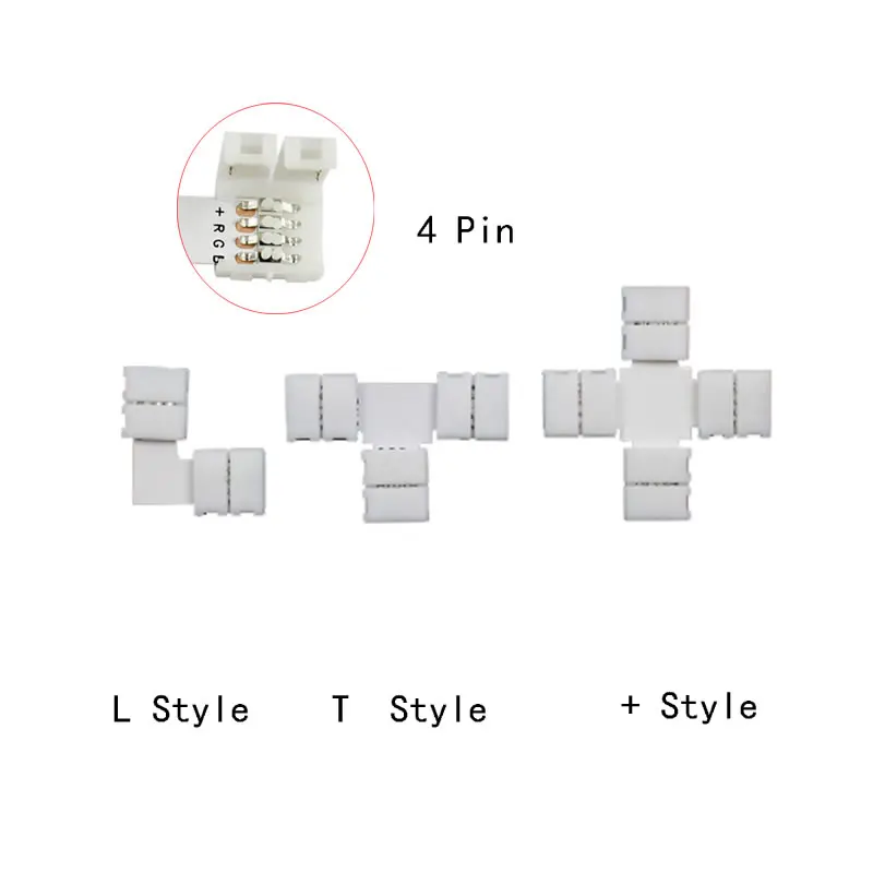 

10pcs/lot No Soldering L/ T / + Shape 4Pin 10MM RGB 5050 LED Strip Connectors