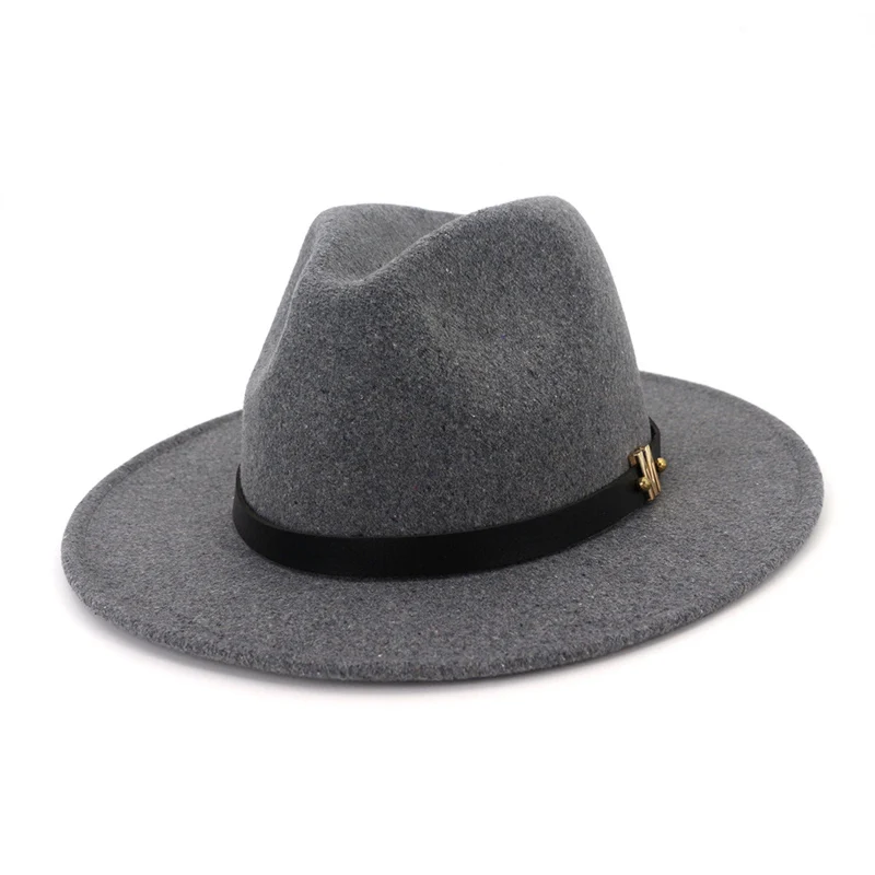 Осень-зима широкий плоский Brim Wool Fedora Шапки с поясом Европейский США Мода Джаз Формальные Top Hat вводная черный Кепки для для мужчин Для женщин
