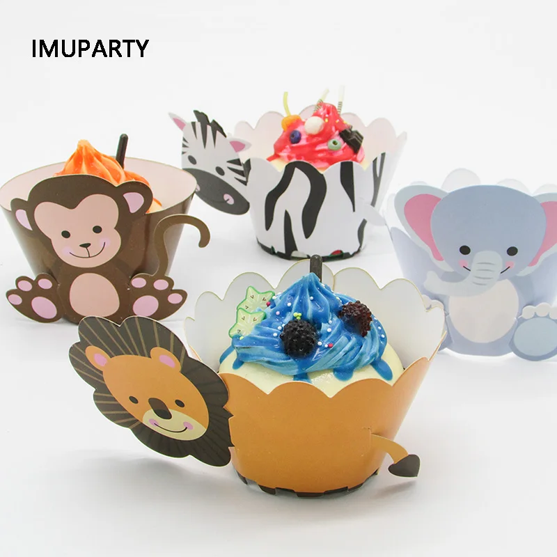 12 шт./лот обертки для кексов с дикими животными вечерние украшения торта на день