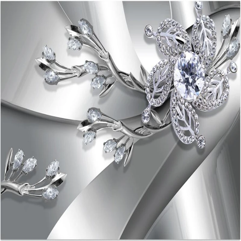 Современные серебристо белые обои для ювелирных изделий романтичные роскошные с