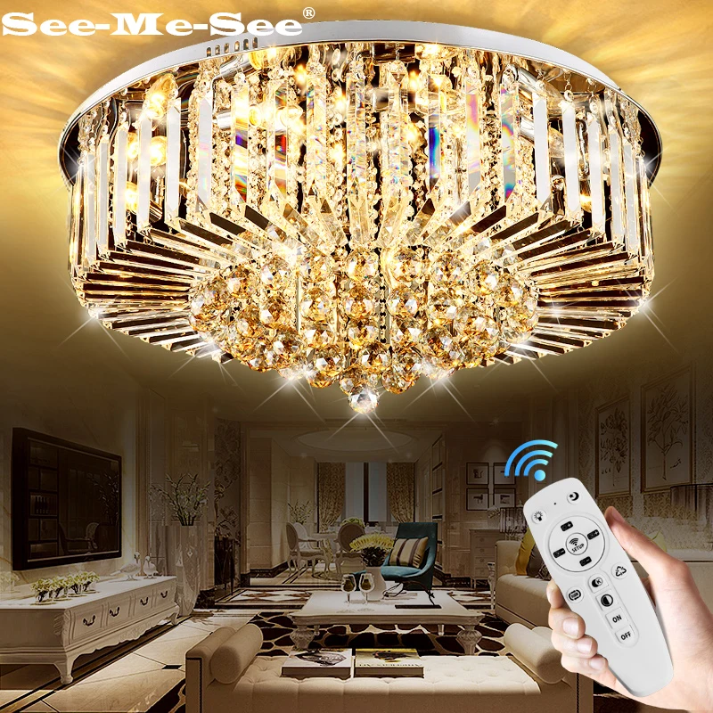 

Modern Luxury 9K Crystal Ceiling Light For Living Room Indoor Lamp With Remote Controlled Luminaria Home Decoration Ceiling Ligh