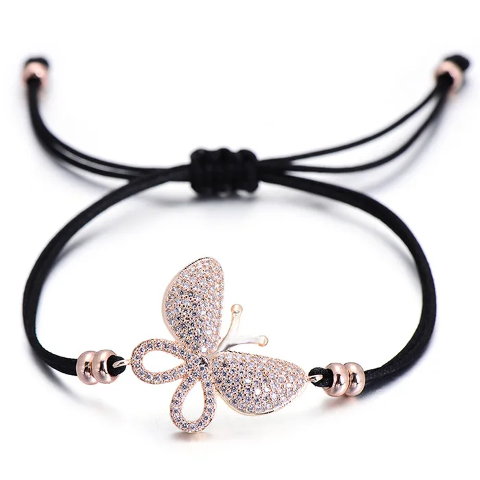 rose gold Pipitree роскошный браслет с большой бабочкой и микро фианитом, полностью проложенный вручную красный браслет и браслет для женщин, ювелирные изделия - Окраска металла: rose gold