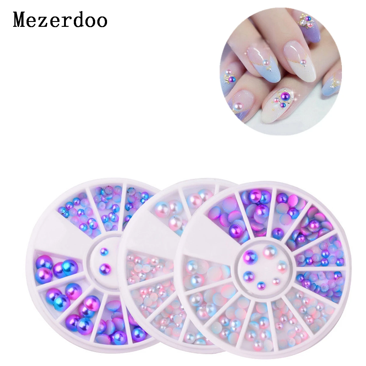 

3 Wheels Set Mix Size Gradient Mermaid Pearl Flat Back Magic Symphony Charms Bead 3D Nail Art Tips Decoration Manicure 3/4/5/6mm
