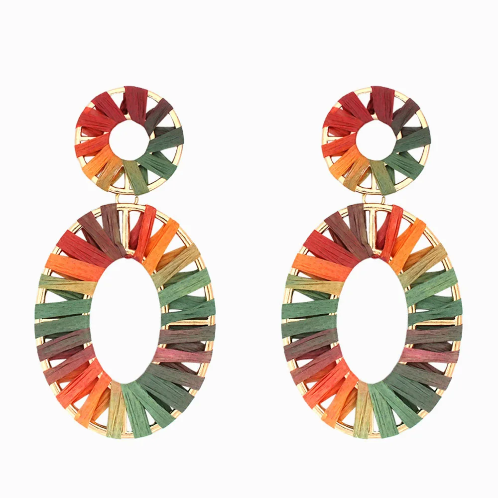 Женские серьги ручной работы JOUVAL из сплава рафия геометрические круглые висячие