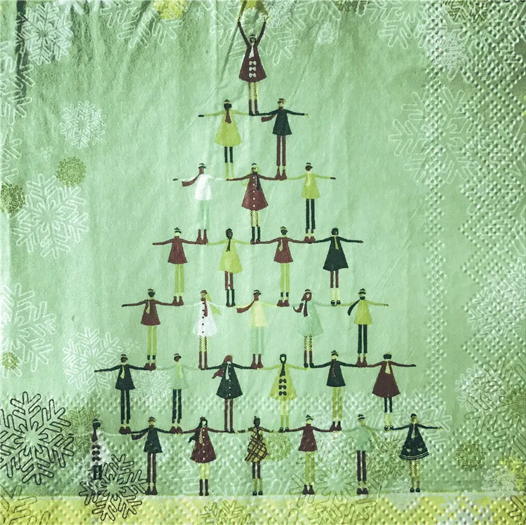 20 3-слойные Винтаж салфетки бумаги зеленый ткани Рождество people tree снег декупаж Свадебные servilletas День Рождения Декор