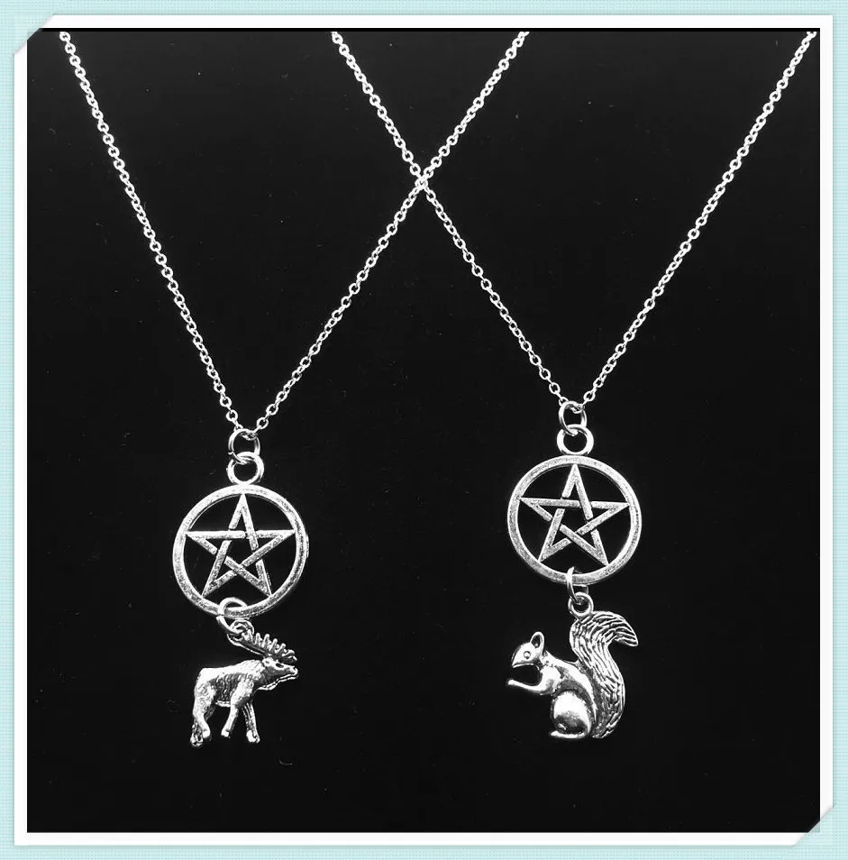 Ожерелье из сверхъестественных Винчестеров серебряного цвета с лосем и белкой