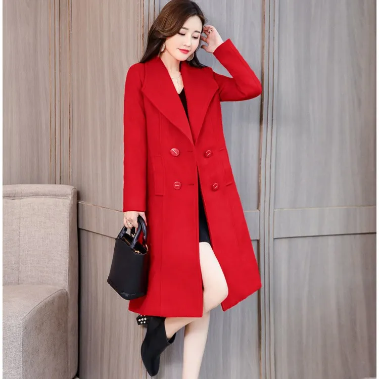 Женское длинное элегантное шерстяное пальто размера плюс на осень и зиму