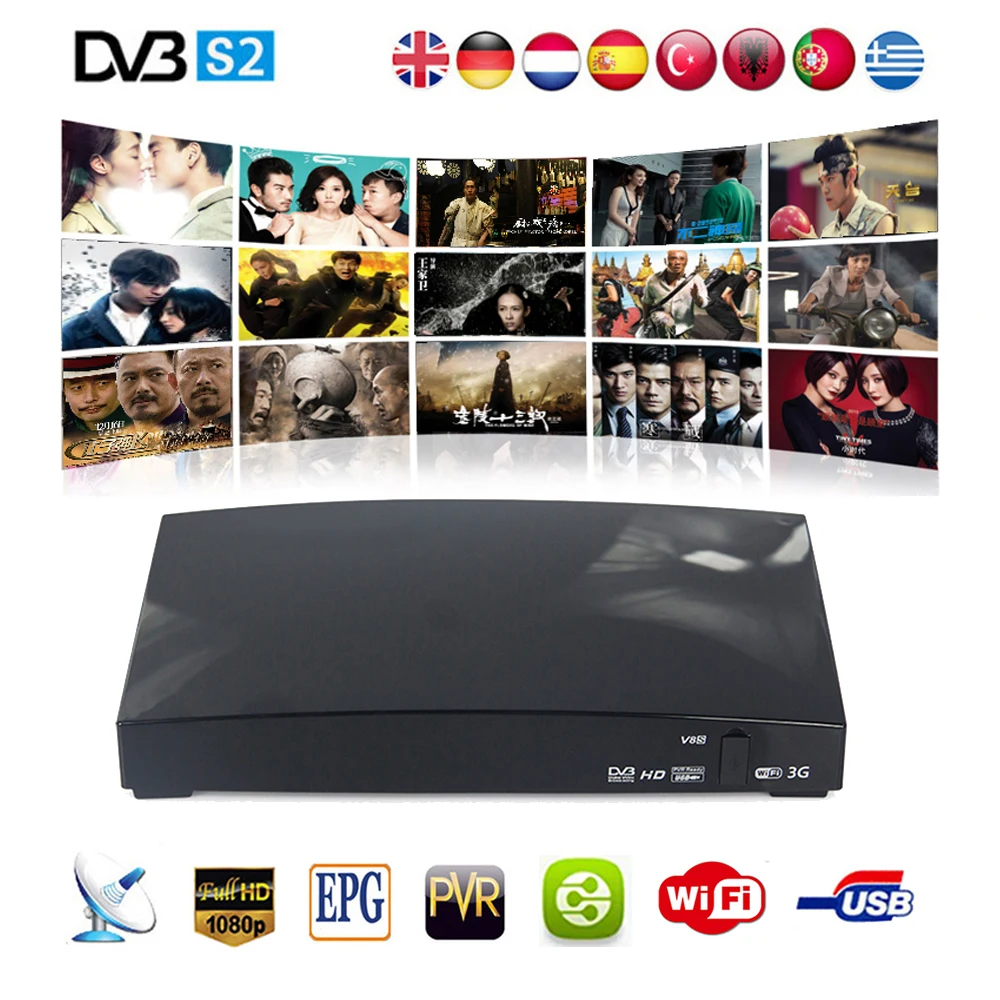 V8S спутниковый ресивер DVB S2 Full HD 1080P Inb декодер MPEG 5 поддержка Bisskey веб ТВ Youporn YouTube