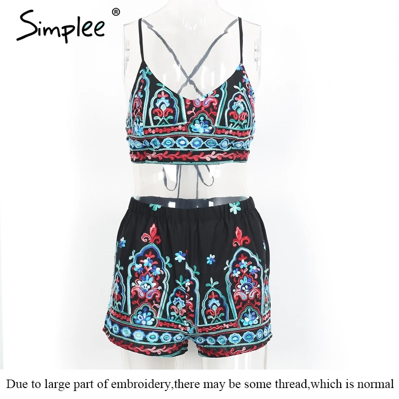 Simplee Вышивка цветок элегантный комбинезон с v-образным вырезом на лето Женщины