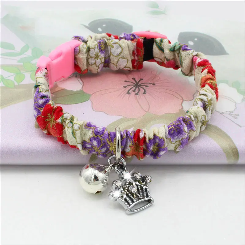 Cat Bell Collar For Cats Collier Pour Chat Elastic Japanese Cat Collar With Bell Quick Release Supplier Fabric Pleated Elegant