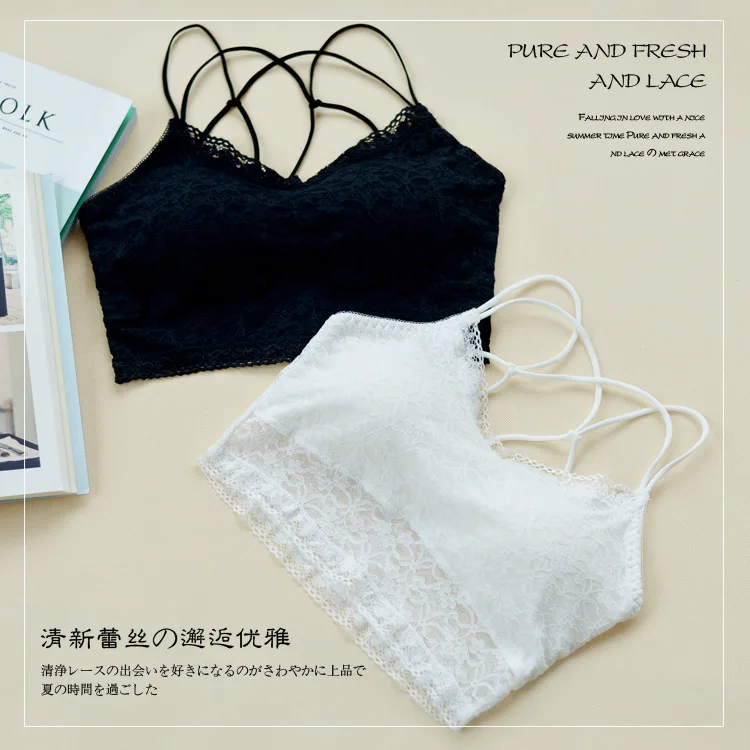 

Короткий кружевной бюстгальтер Lomonling, небольшой бюстгальтер с перекрестными лямками через шею, закрывающий грудь, жилет с подкладкой для гр...