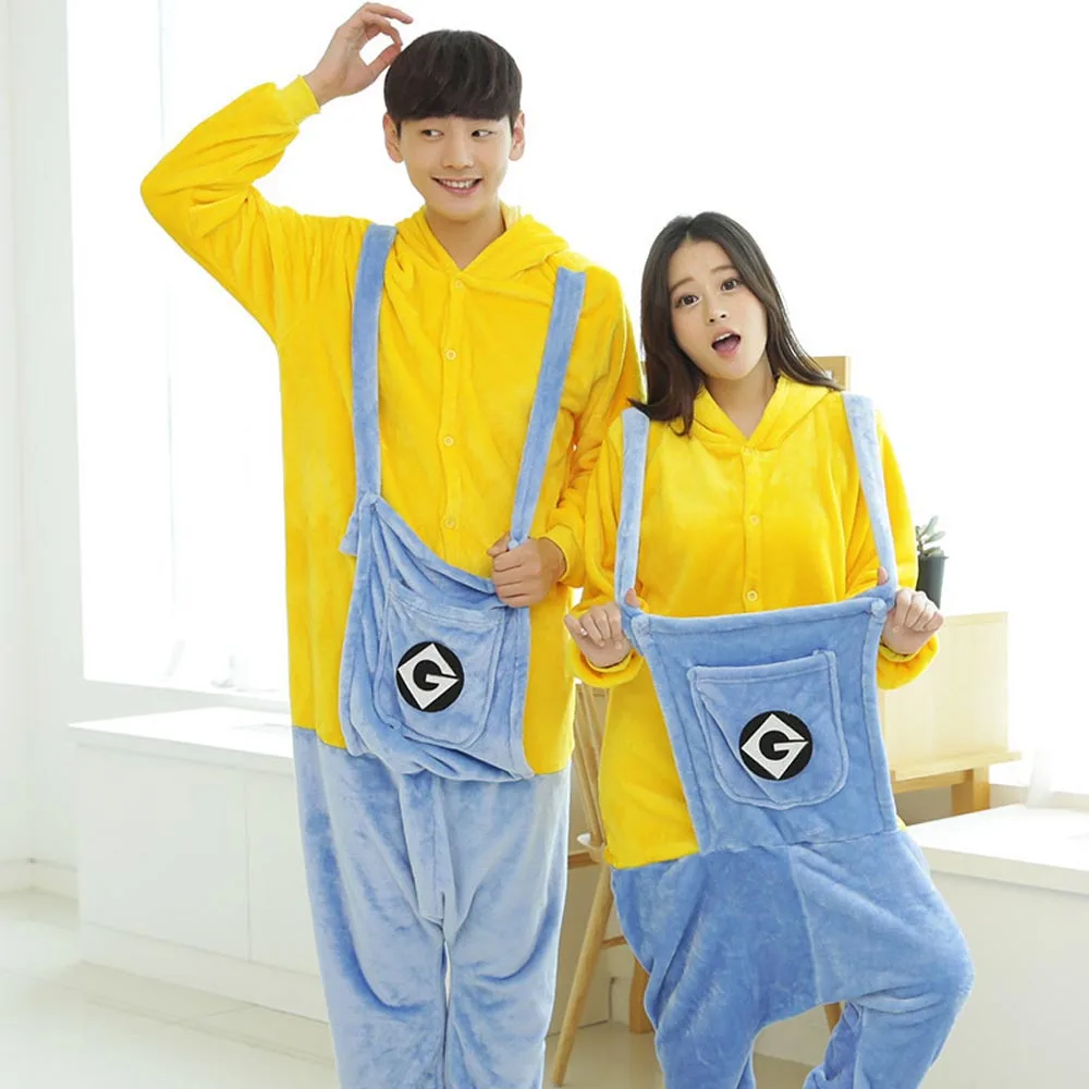 Желтая мужская Милая унисекс зимняя теплая Фланелевая пижама с животными Пижама