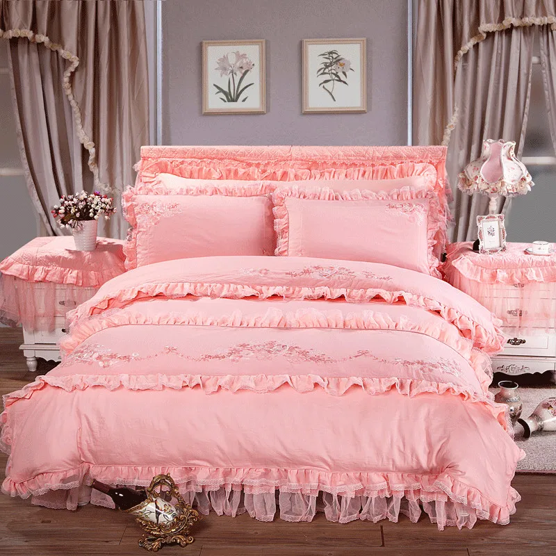 Одноцветный кружевной комплект постельного белья King Queen размер 100% хлопок 5 шт.