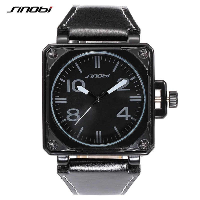 Спортивные мужские военные наручные часы SINOBI красивый кожаный ремешок с