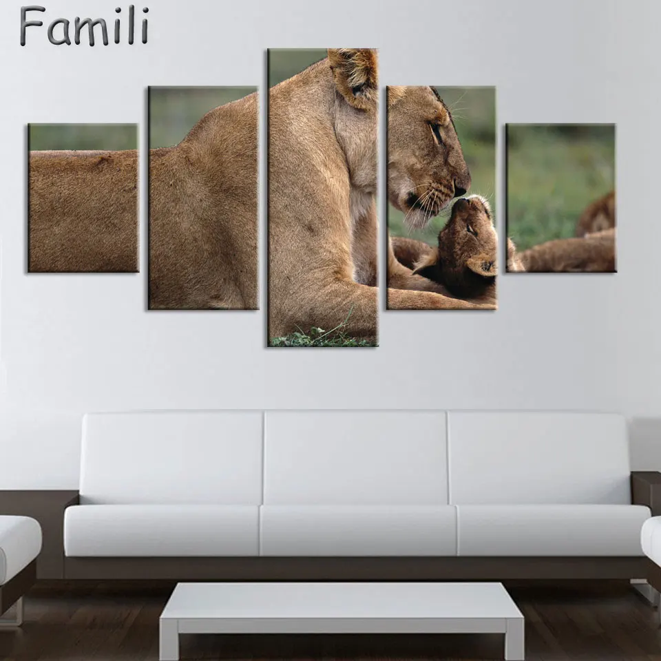 5 панелей Холст Картина животное лев картина Moder украшение дома для гостиной