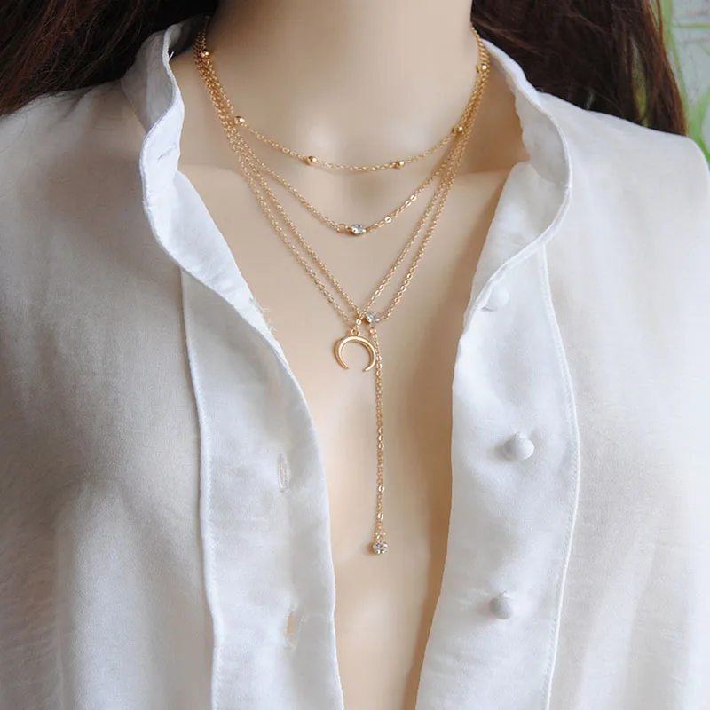 Trendy Crystal Star Pendant Multilayer Y Long Chain Necklace Craved Round Geometric Collar Choker Collier | Украшения и