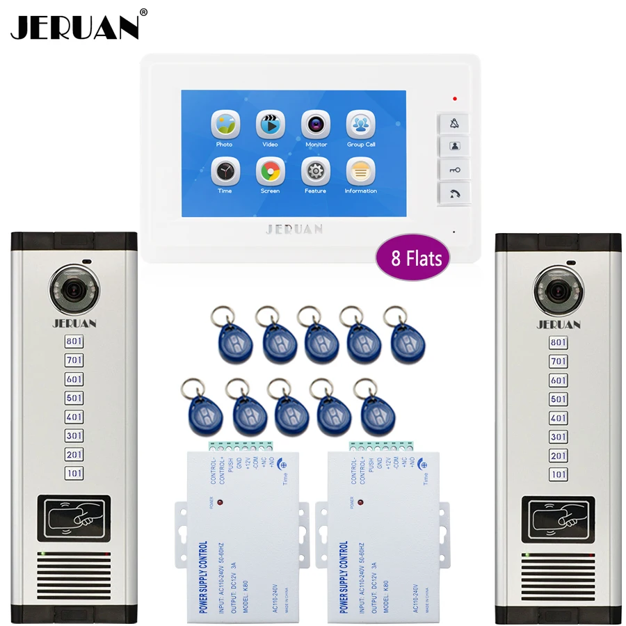JERUAN 7 ''видеодомофон дверной звонок Система записи rfid доступа комплект