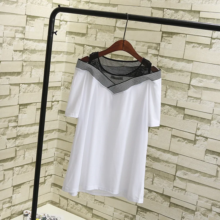 Кружевные женские футболки с открытыми плечами размера плюс 3 4 XL коротким