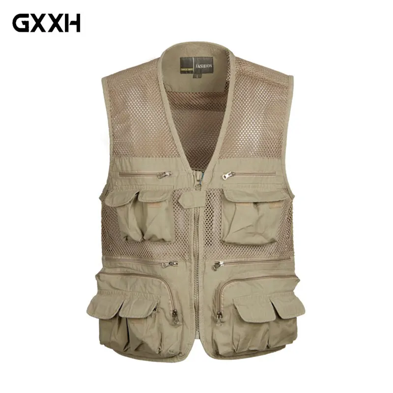 

2019 New Men's Vest Multi Pocket Zip Closure Photographer Vest Casual Vest Cotton Mesh Men's Vest Size L-XXL XXXL 4XL
