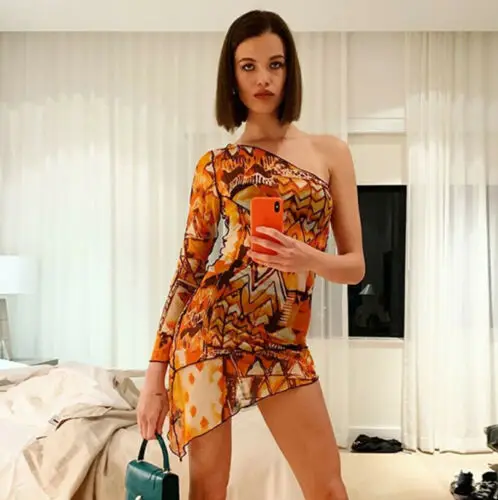 Женское облегающее платье Bohe с принтом в виде фольги на одно плечо для вечеринок