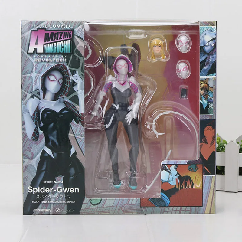 spider gwen with box Revoltech серии Marvel Мстители Endgame Железный человек паук яд Росомаха Капитан Америка Магнето фигурка модель игрушки - Цвет: spider gwen with box