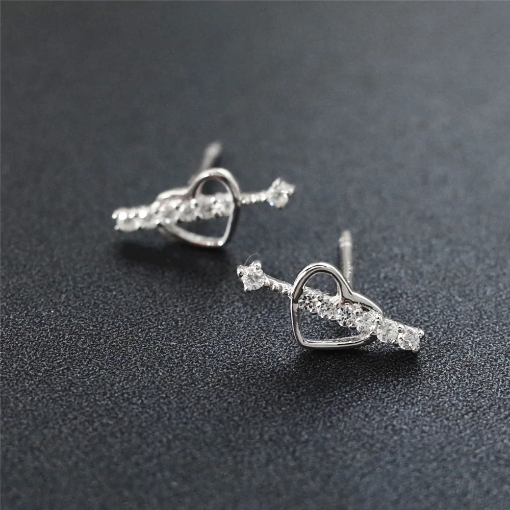 Женские серьги гвоздики в форме сердца со стрелой из 100% стерлингового серебра 925