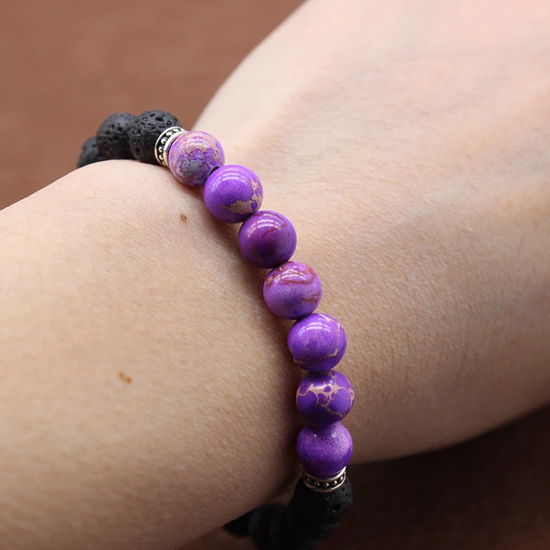 DIY Yoga Energy Healing Balance Chakra Bracelet Natural Stone Bead Buddha Bracelets For Women Purple Volcanic rocks | Украшения и