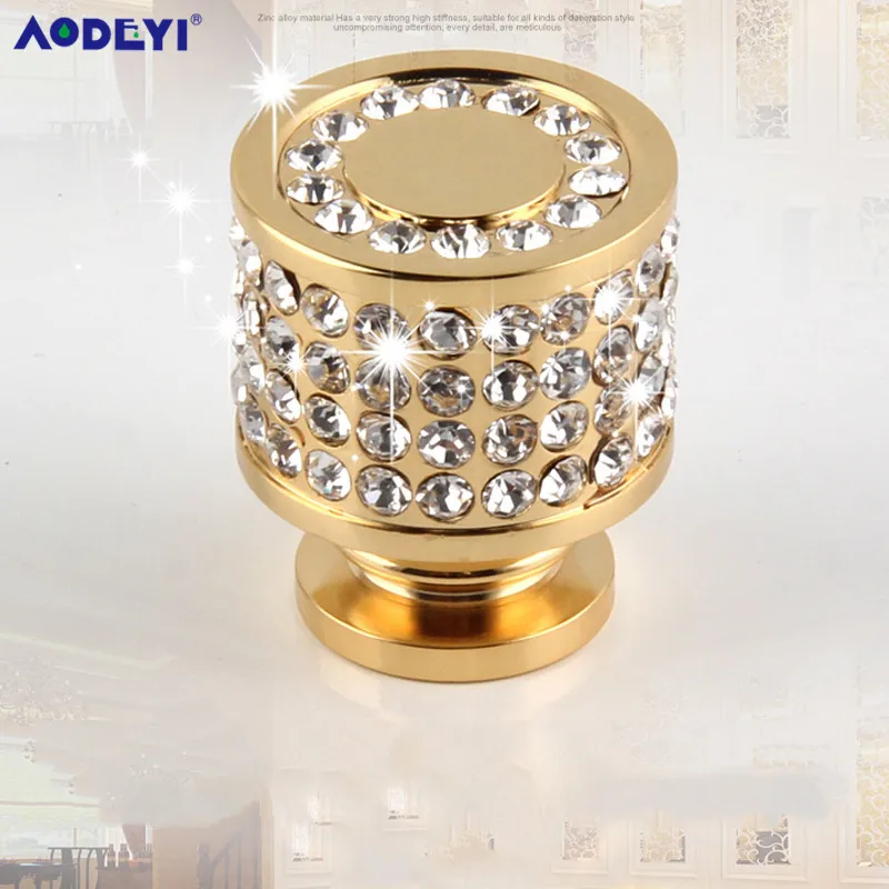 

AODEYI Brass Cabinet and Drawer Knobs with Czech Crystal, 1 inch Diameter, Gold or Chrome For Choose with Installation Screws