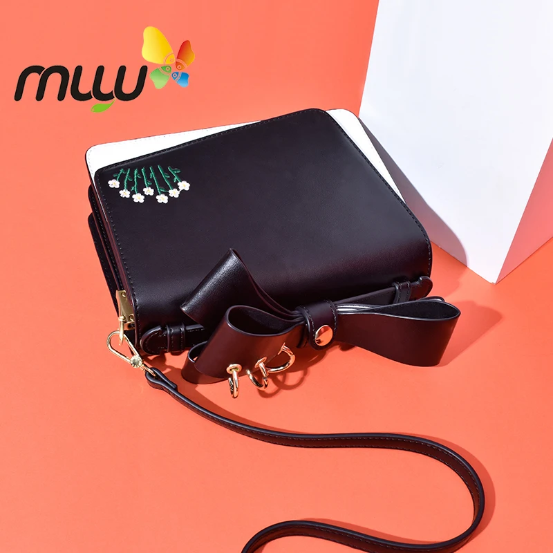 Muyu 2018 женская сумка через плечо из искусственной кожи с цветочной вышивкой