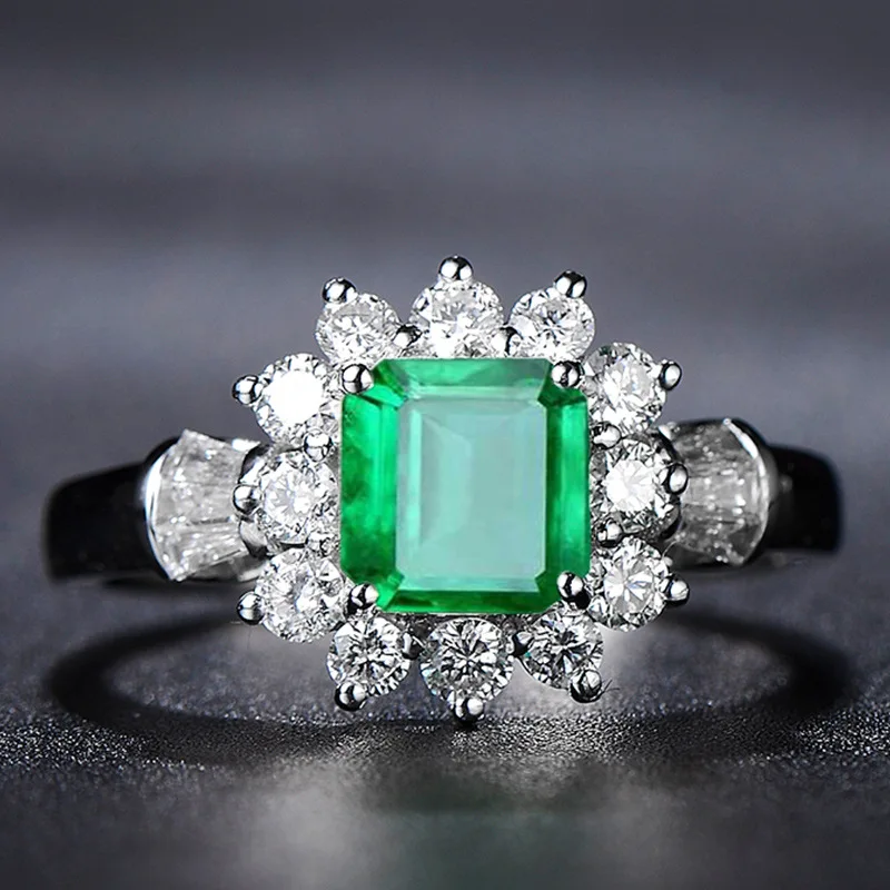 PANSYSEN New Arrival Vintage 925 Sterling Silver Jewelry Ring Natural Emerald Gemstone Diamond Rings for Women Size 5-12