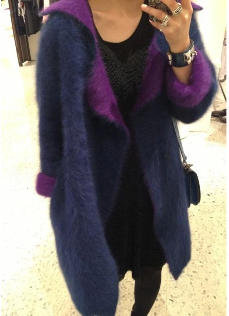 New knit real mink sweater double layer cashmere velvet trench Coat Winter long Jacket free shipping TP191 | Женская одежда