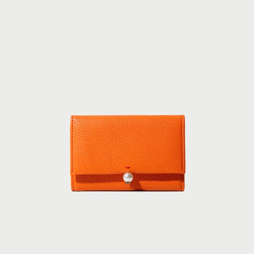 Orange Bemoreal кошелек из натуральной кожи для женщин, новинка, коза, корейский стиль, свежий мягкий кошелек из овчины, для девушек, с жемчугом, на застежке, визитницы - Цвет: Orange