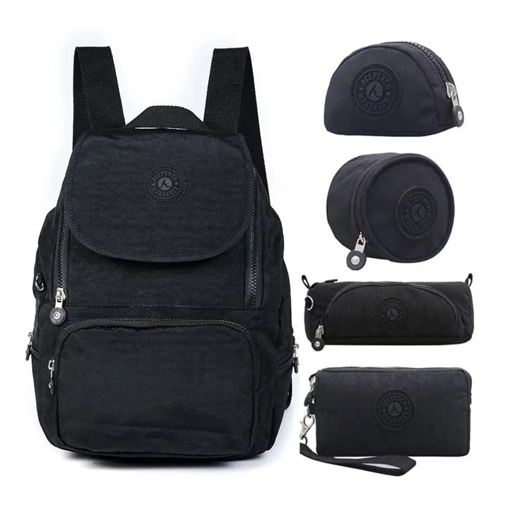 5 pieces Black ACEPERCH Повседневный школьный рюкзак для девочек-подростков Mochila Feminina женский нейлоновый рюкзак для ноутбука - Цвет: 5 pieces Black