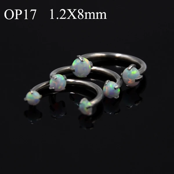 OP17 1.2X8mm 3 шт. смешанные размеры внутренняя нить опал Циркон Подкова круговой штанги ушной хрящ Хеликс перегородка нос Лабрет пирсинг ювелирные изделия - Окраска металла: OP17 1.2X8mm