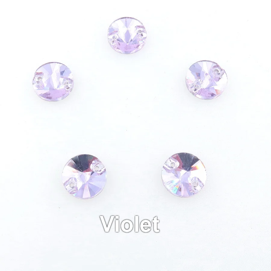 A19 Violet Круглые Rivoli формы плоские стеклянные кристаллы с 2 отверстиями 6 размеров пришитые Стразы бусины кристаллы для свадебного платья обувь сумки diy - Цвет: A19 Violet