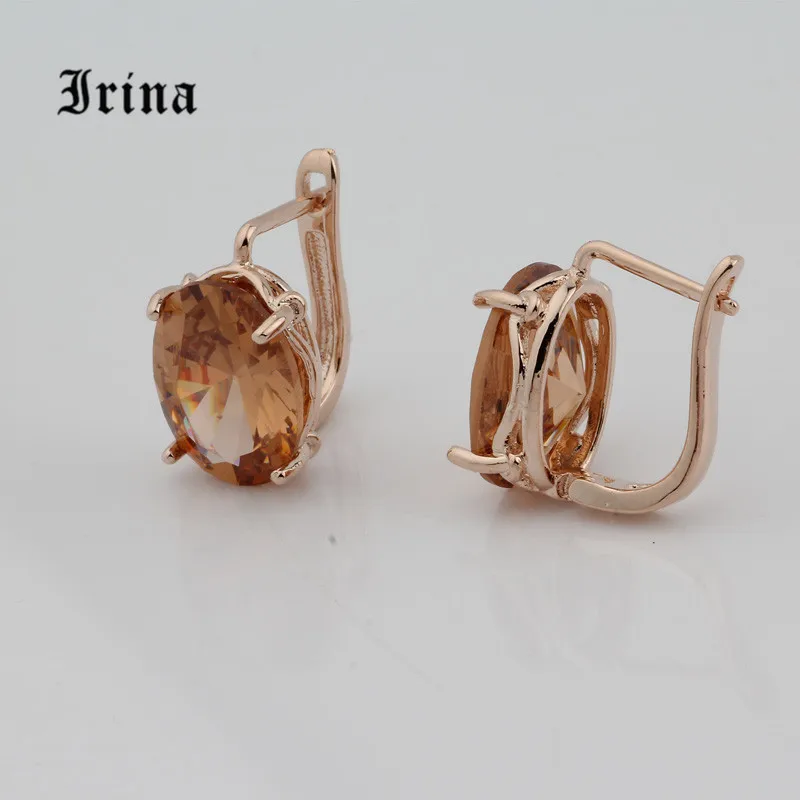 Irina, новинка, эллипс, 8 цветов, висячие серьги, женская мода, Благородные Свадебные украшения, 585, розовое золото, циркон, висячие серьги для девушек - Окраска металла: champagne