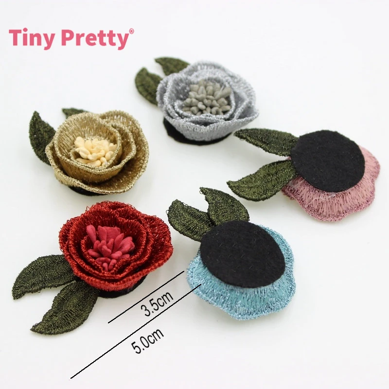 12PCS Retro Rose Flowers Handmade Embroidery Lapel w/ Green Leaf for DIY Brooch Headband | Дом и сад