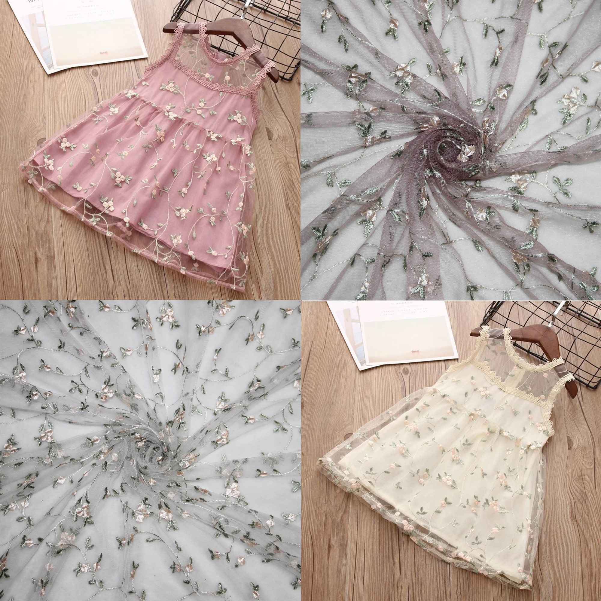Одноярдная Цветочная вышитая мягкая Тюлевая сетчатая ткань одежда для девочек
