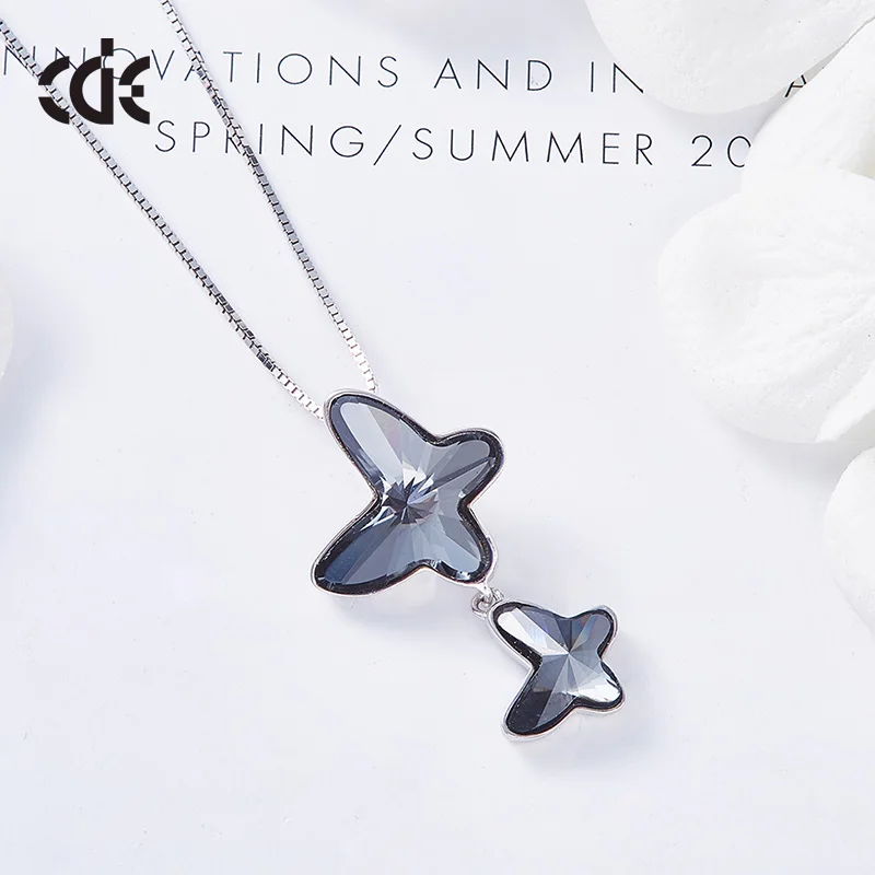CDE 925 пробы Серебряное ожерелье украшено кристаллами Swarovski ожерелье с подвеской в виде бабочки женская цепочка серебряное ювелирное изделие