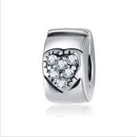 1pc bijoux crystal clip heart stopper bead fit charms plata de ley original bracelet jewelry valentines day charm clp053