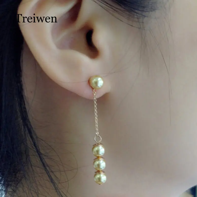 Treiwen High Quality Pearls Drop Earrings Jewelry with pearl Korean earrings 2018 Gold Silver Jewellery Oorbellen | Украшения и