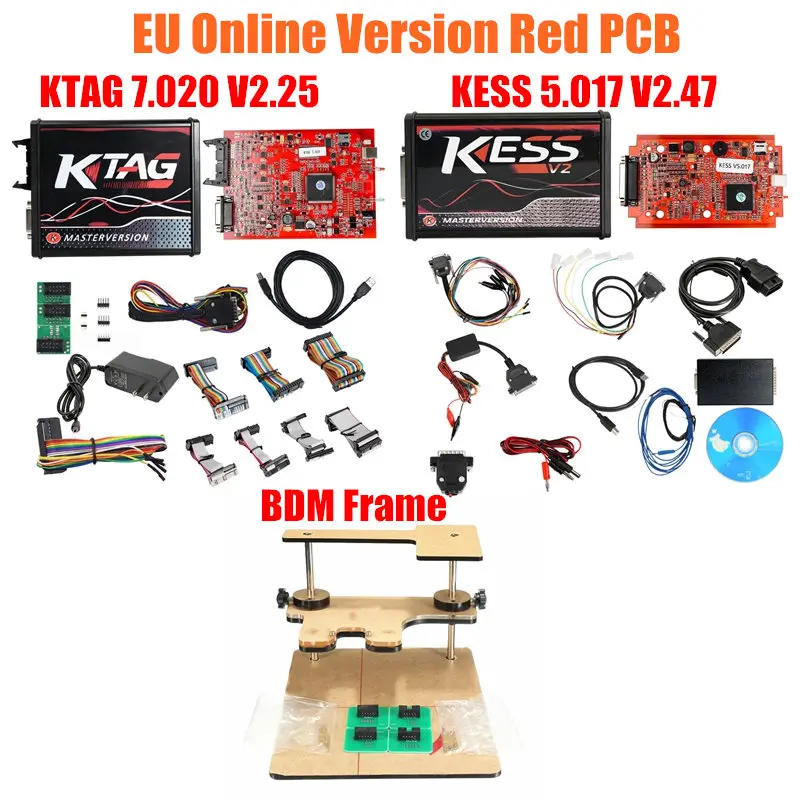 Новейший V2.47 KESS V2 V5.017 OBD2 менеджер ЕС Онлайн Красный PCB ECU программирование 4LED KTAG V2.25 7,020 Mater версия BDM зонд 22 шт - Цвет: KESS KTAG Old BDM