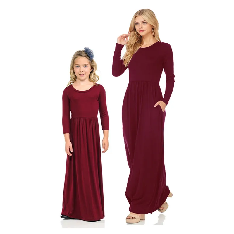 LILIGIRL/Новинка года; платья для мамы и дочки; длинное однотонное платье для мамы и дочки; Семейные комплекты; комплекты для девочек