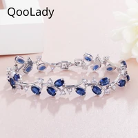 qoolady sparkling 6 colors dark blue cubic zircon exquisite irregular leaf bracelets bangles for women jewelry accessories s003