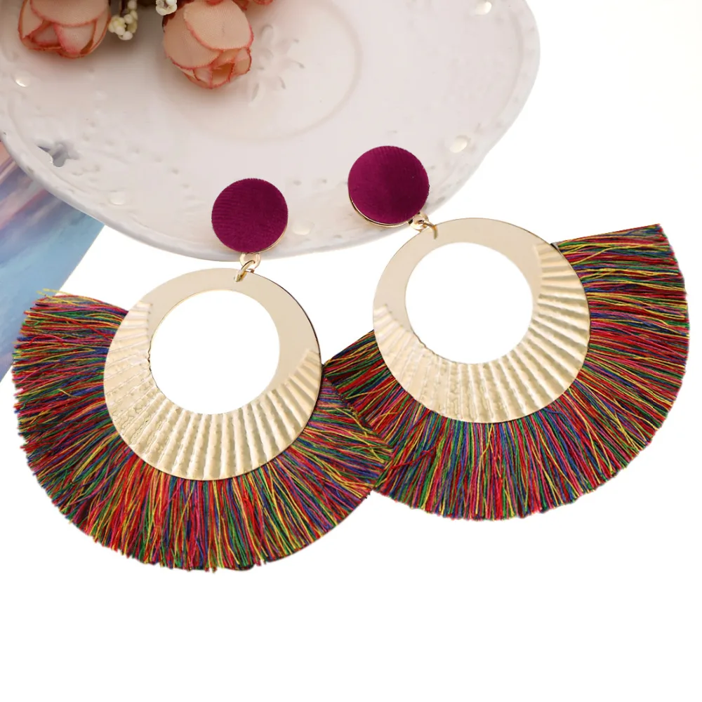 Серьги подвески в виде шарика ручной работы с кисточками большие серьги богемном