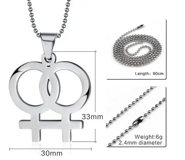 Двойной женский символ LGBT кулон из нержавеющей стали ожерелье Оригинальный